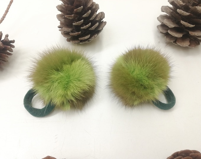 Set of 2 real stone marten fur scrunchies , fur accessories ,pony tail holder , real fur hair elastics , fur Pompom hairband , fur wristband