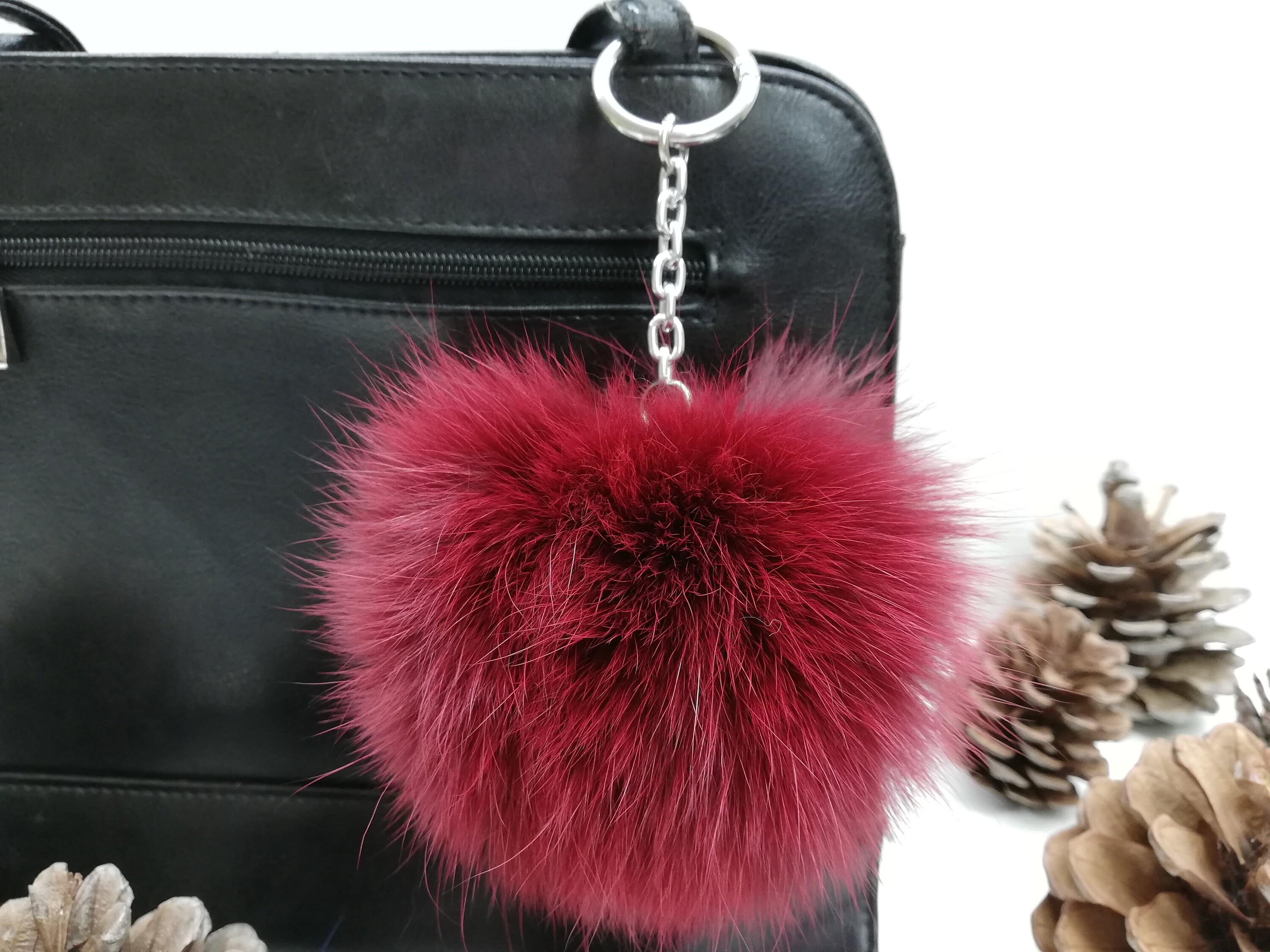 Burgundy pom sales pom keyring