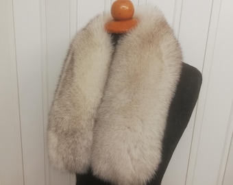Handmade blue  Fox Fur Collar light beige - white color, Elegant Winter Neck Warmer