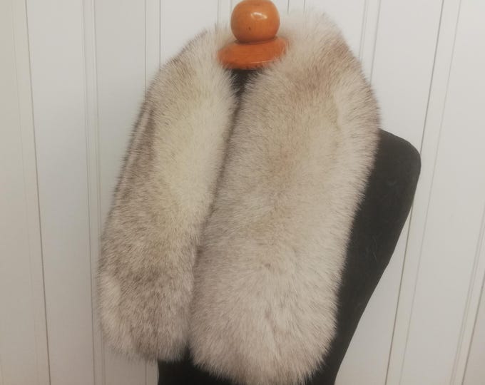 Handmade blue  Fox Fur Collar light beige - white color, Elegant Winter Neck Warmer