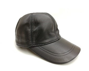 Leather baseball hat black color, winter leather jockey, genuie Sheep leather baseball cap, adjustable leather jockey, Nappa leather hat