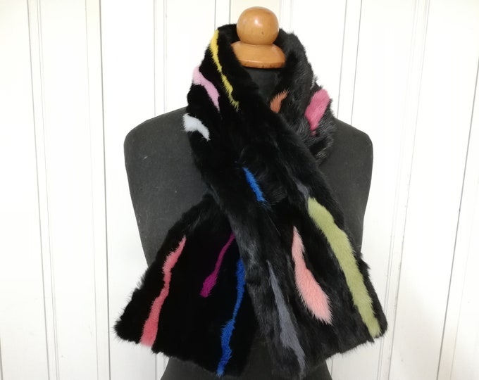 Real mink fur patchwork scarf multicolor ,Real Fur Neck Warmer, Mink fur wrap scarf, fur scarf  80 cm long, Gift for women and girls