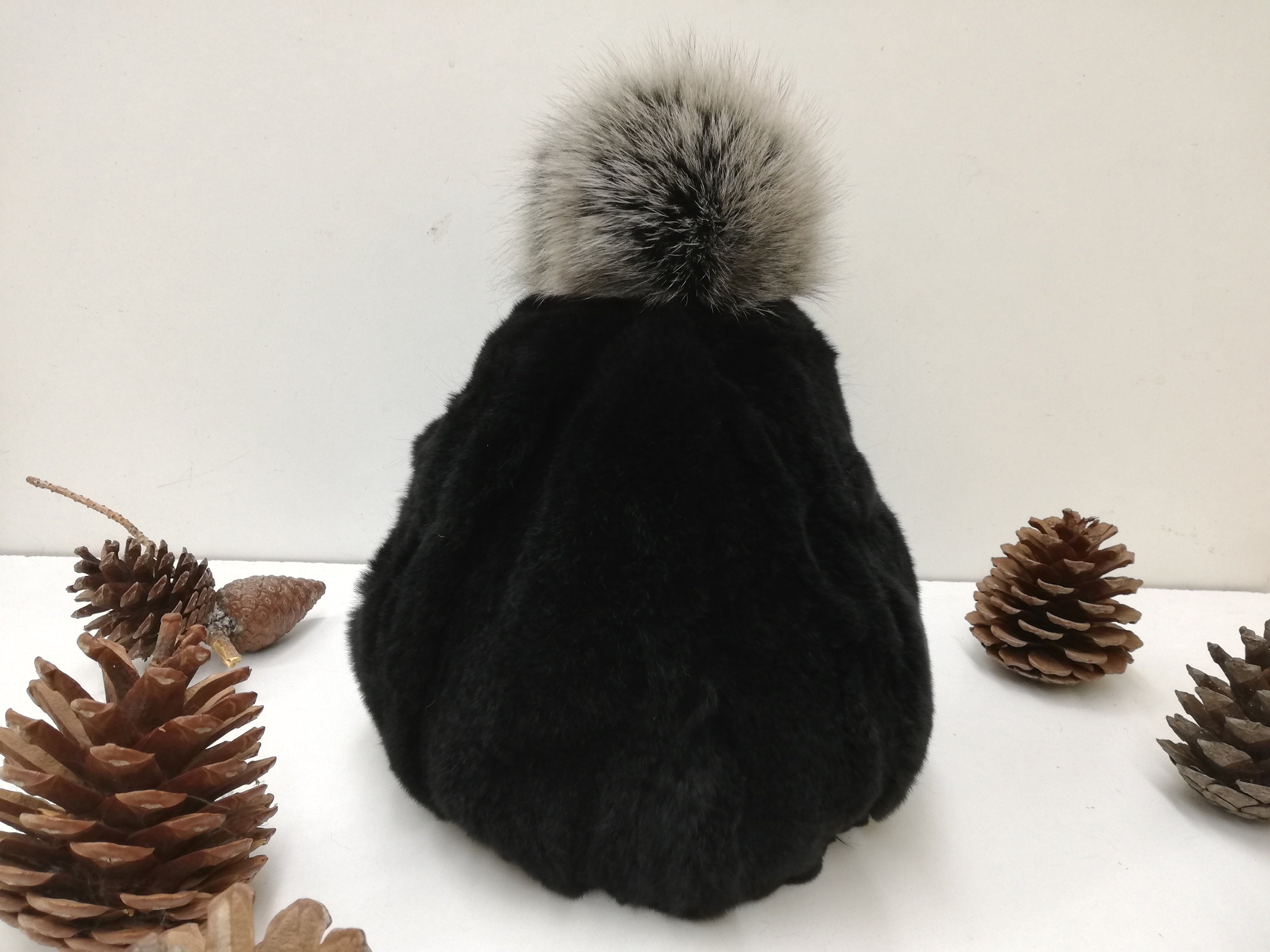 Real rabbit fur hat, Natural fur pom pom beanie, Gift for her