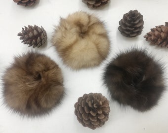 Set of 3 real sable fur scrunchies , fur accessories ,pony tail holder , real fur hair elastics , fur Pompom hairband , Sable for wristband