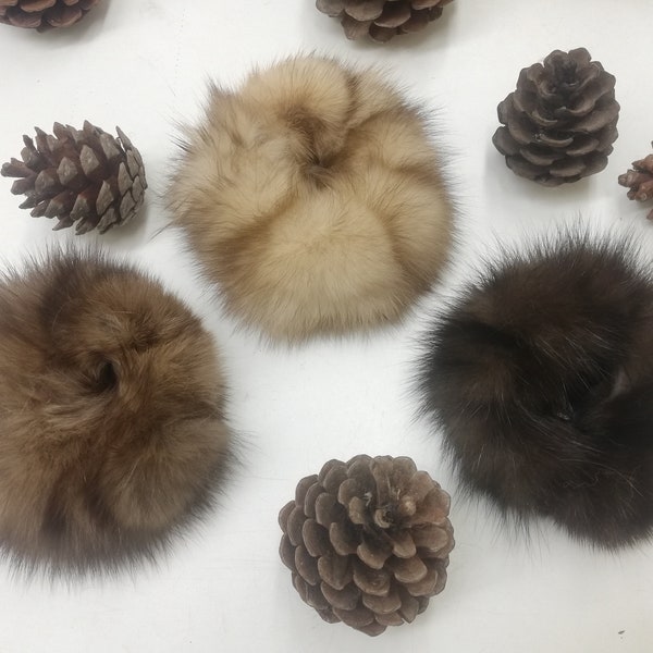 Set of 3 real sable fur scrunchies , fur accessories ,pony tail holder , real fur hair elastics , fur Pompom hairband , Sable for wristband