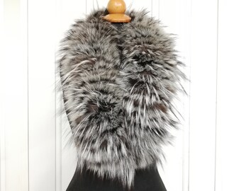 Real fox fur patchwork-pieced collar , fox fur shawl multi silver-grey colors ,Winter fox fur collar, Gift for women's and girls