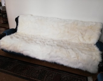 Real shadow fox fur blanket made of pieces White color fox fur throw ,fox fur bedding decorative rug, genuine fur home interior decoration