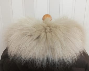 Finnraccoon  Fur Hood Triom light beige color, Genuine Fur Scarf