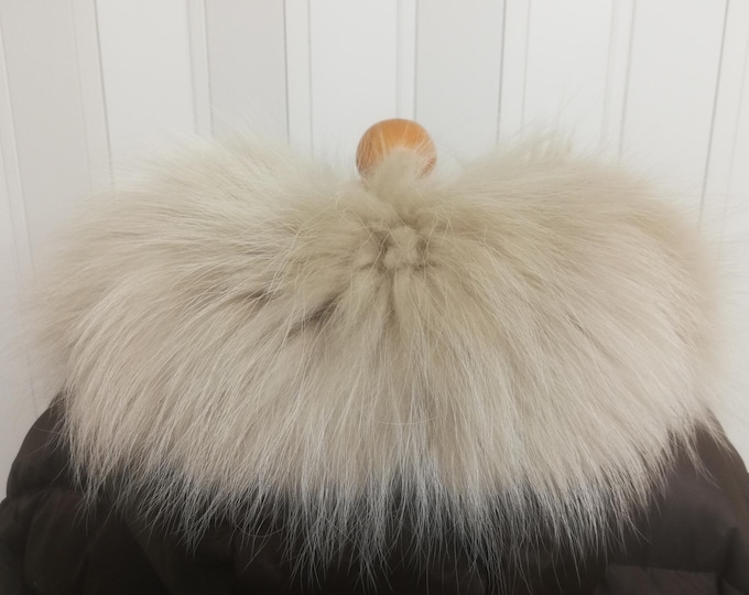Finnraccoon  Fur Hood Triom light beige color, Genuine Fur Scarf
