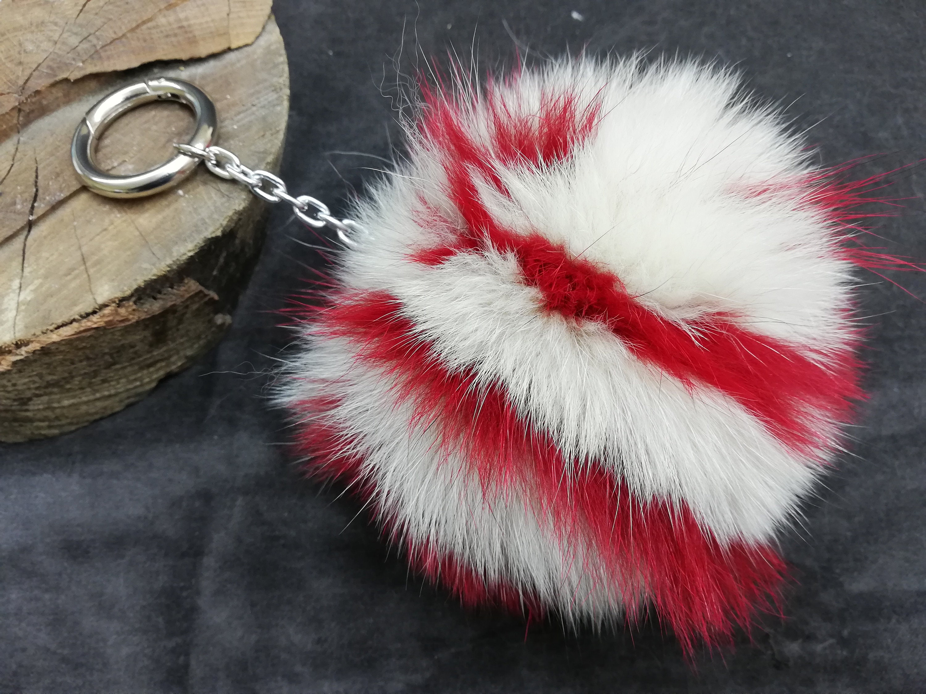 Silver fox fur bag charm grey-blue color, fur ball , real fox pom, bag  charm pom pom,pom pom keychain, real fur bag accessory, gift for her