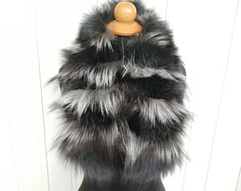 Real fox fur collar ,Real fur shawl dark grey - blue and silver gray color , Winter fur collar,  fox fur neckwarmer , Gift for women's