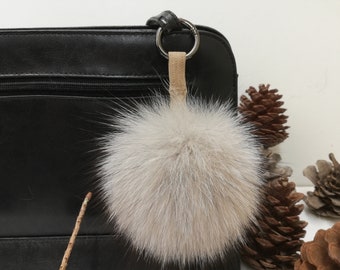 Real fox fur bag charm pom pom orange color , fox fur ball ,pom pom keyring ,fur bag accessory, fox fur keychain, Gift for women's and girls