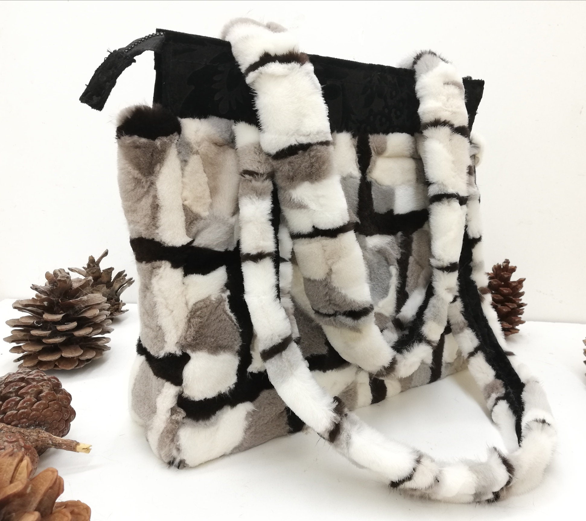 Handmade real mink fur sheared bag pieced ,womens mink fur bag