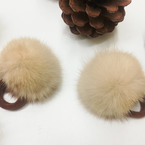 Set of 2 real sable fur scrunchies , fur accessories ,pony tail holder , real fur hair elastics , fur Pompom hairband , Sable for wristband