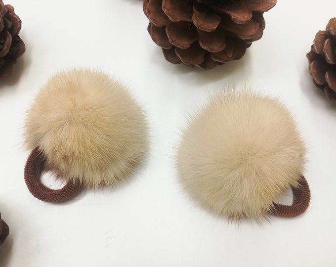 Set of 2 real sable fur scrunchies , fur accessories ,pony tail holder , real fur hair elastics , fur Pompom hairband , Sable for wristband