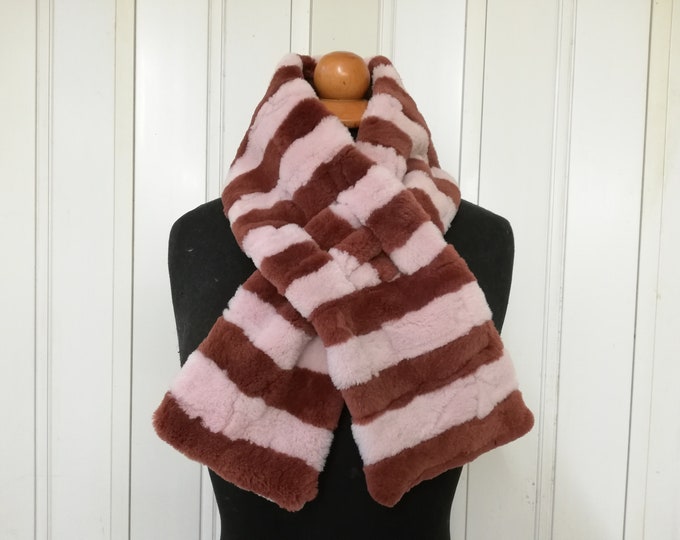 Real velvet nutria fur patchwork scarf pink-brown color ,Real Fur Neck Warmer, nutria fur wrap scarf,, Christmas gift for her