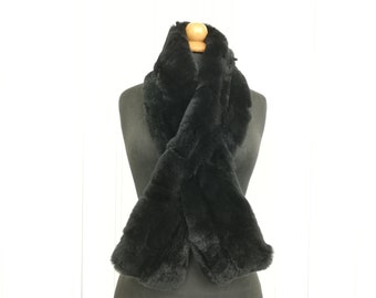 Real rex rabbit fur patchwork scarf black color , Rex rabbit fur Neck Warmer, Rex rabbit fur wrap scarf , gift for women's and girls