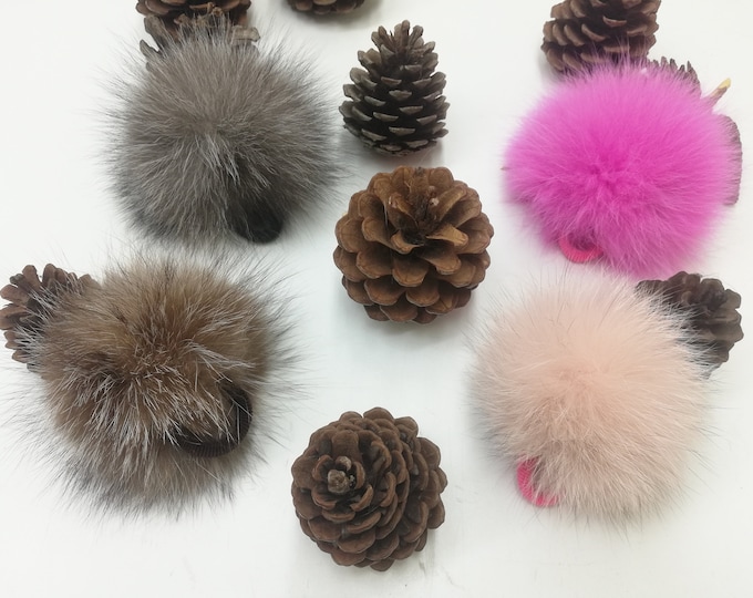 Set of 4 fox fur scrunchies , fur accessories , pony tail holder, real fur hair elastics , fur Pom pom hairband , Real fox fur wristband