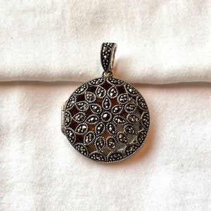 Silver Marcasite Locket Pendant Estate Vintage 925 Silver