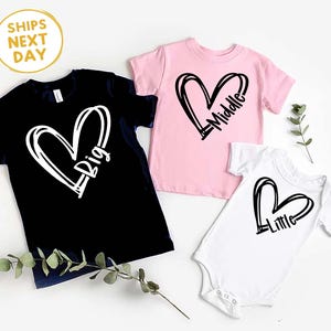 Big Middle Little Sibling Shirts – Third Baby Pregnancy Announcement – Big Brother Big Sister Reveal Tees