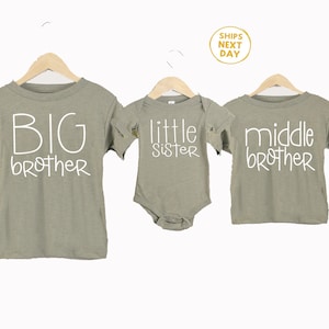 Big Middle Little Sibling Shirt Set – Big Brother Big Sister – 3rd or 4th Baby Reveal Tees