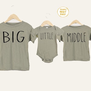 Adorable Sibling Shirts | Big Middle Little Baby Tees | Perfect for Third Baby Reveal