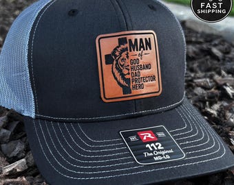 Man of God Hat — Christian Dad Gift | Richardson 112 Trucker Hat | Husband Dad Protector Hero