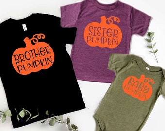 Brother Pumpkin Sister Pumpkin Baby Pumpkin - Oldest Middle Youngest - Family Baby Announcement - Siblings Shirt Set - 3rd Baby Announcement