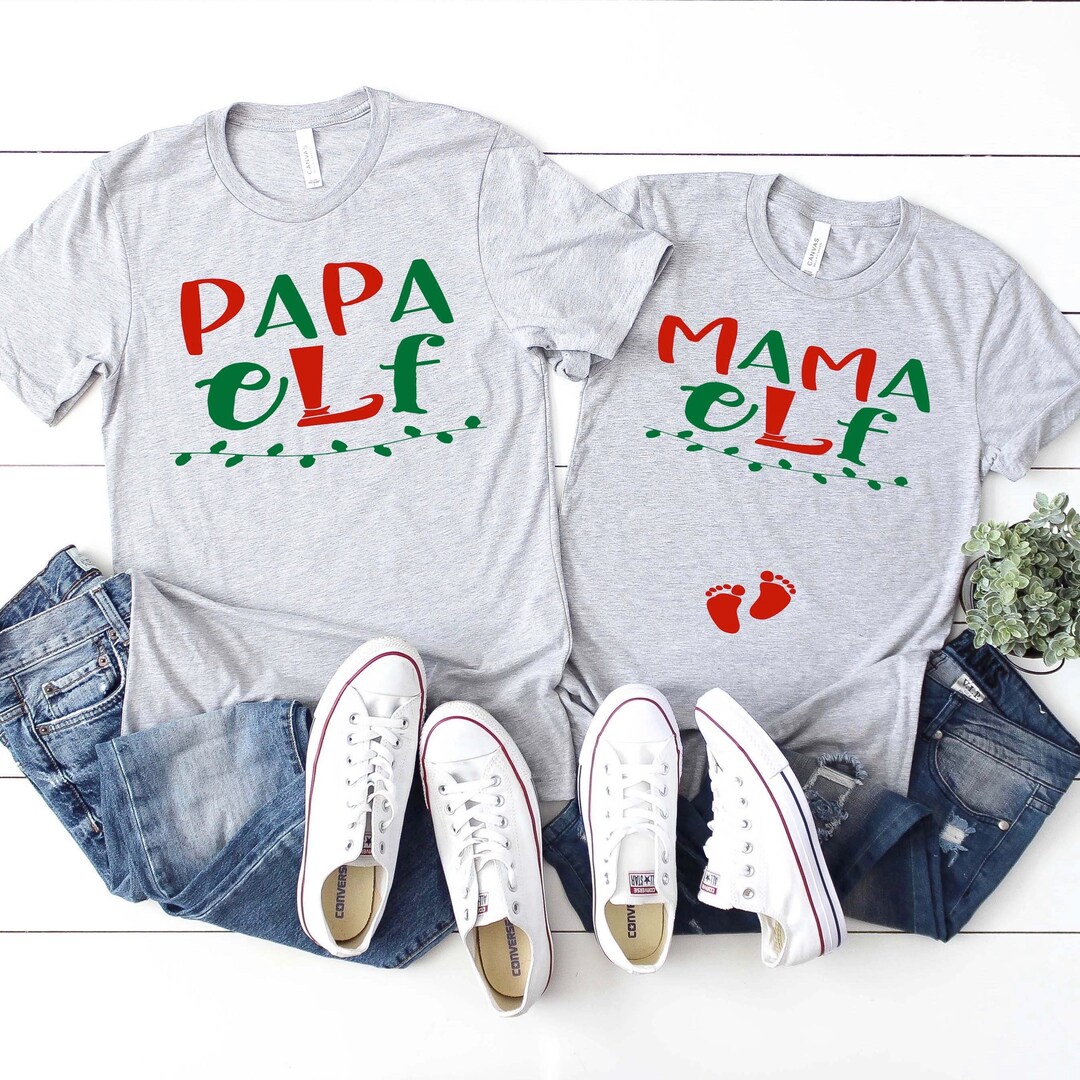 Couples Christmas Pregnancy Announcement Shirts Mama Elf Papa - Etsy