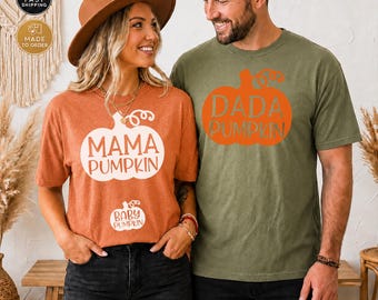 Matching Pumpkin Shirts for Family – Mama Daddy Baby Pumpkin Tees – Fall Pregnancy Reveal Outfits