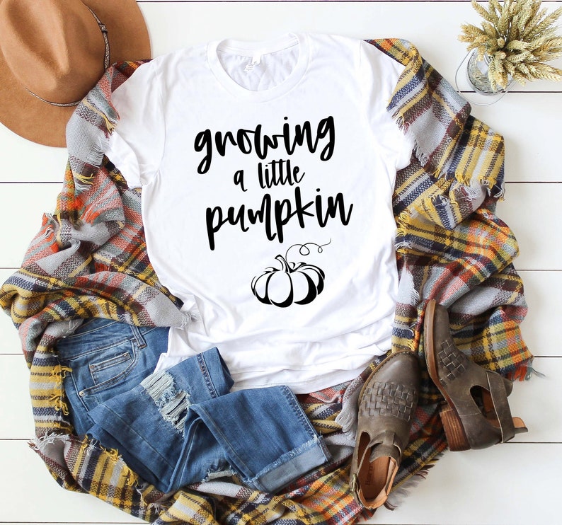Thanksgiving Pregnancy Announcement Shirt Growing A Little Pumpkin Shirt Mom to Be Fall Thanksgiving Baby Reveal Maternity Tshirt image 2