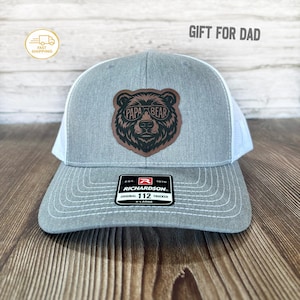 Papa Bear Trucker Hat, Richardson 112 Leather Patch Hat for Dad, Gift for Papa, Father’s Day Hat, Personalized Dad Hat