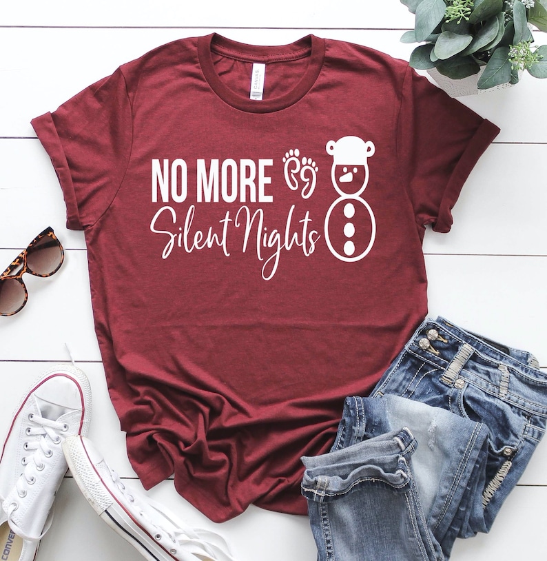 Christmas Pregnancy Announcement Shirt  No More Silent Nights image 0