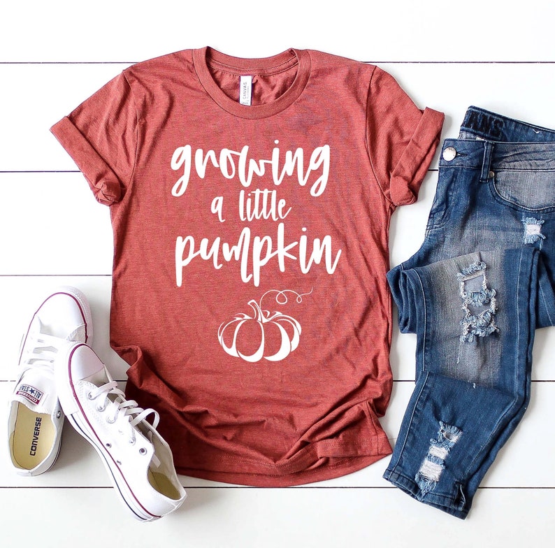 Thanksgiving Pregnancy Announcement Shirt Growing A Little Pumpkin Shirt Mom to Be Fall Thanksgiving Baby Reveal Maternity Tshirt image 1