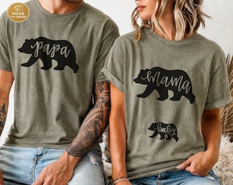 Mama Bear Papa Bear Baby Bear Pregnancy Announcement Shirts – Couples Baby Reveal Tees | Matching Set for Expecting Mom and Dad