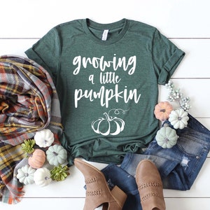 Thanksgiving Pregnancy Announcement Shirt Growing A Little Pumpkin Shirt Mom to Be Fall Thanksgiving Baby Reveal Maternity Tshirt image 3