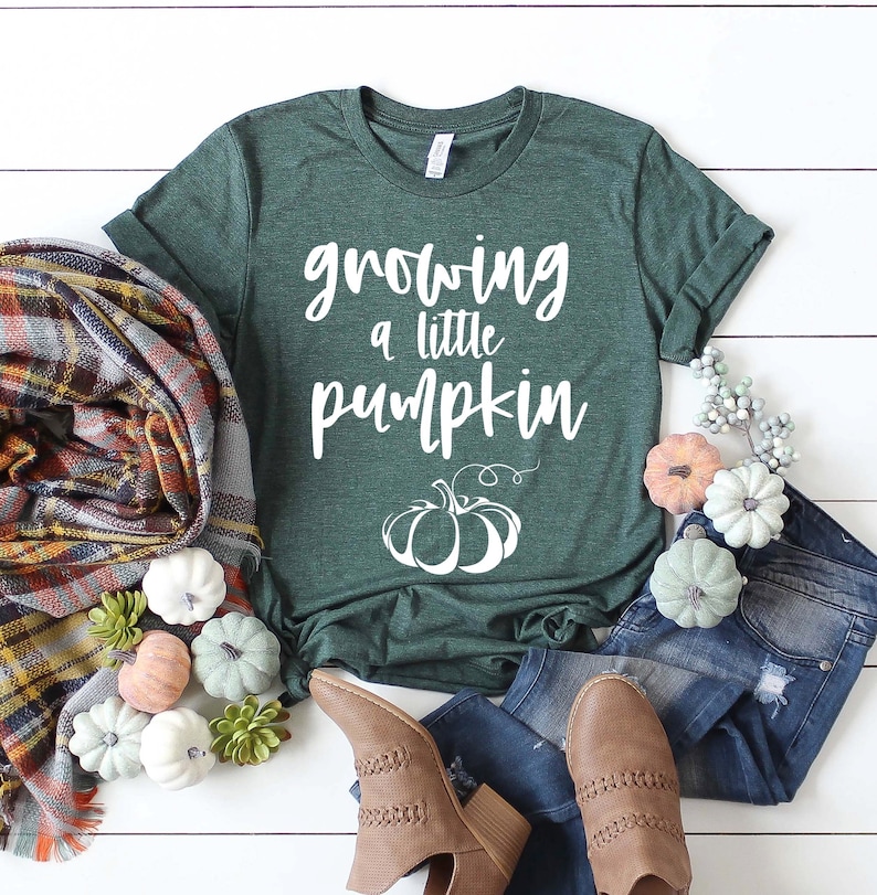 Thanksgiving Pregnancy Announcement Shirt Growing A Little Pumpkin Shirt Mom to Be Fall Thanksgiving Baby Reveal Maternity Tshirt image 3