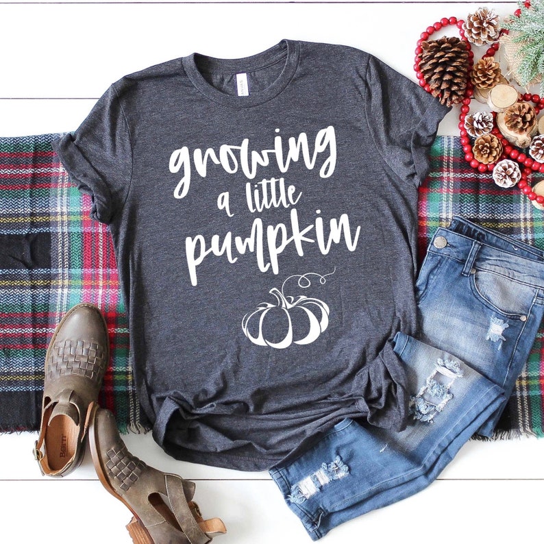 Thanksgiving Pregnancy Announcement Shirt Growing A Little Pumpkin Shirt Mom to Be Fall Thanksgiving Baby Reveal Maternity Tshirt image 6