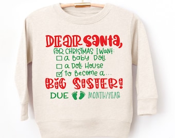 Big Sister Christmas Pregnancy Reveal Sweater | Personalized Christmas Sweatshirt