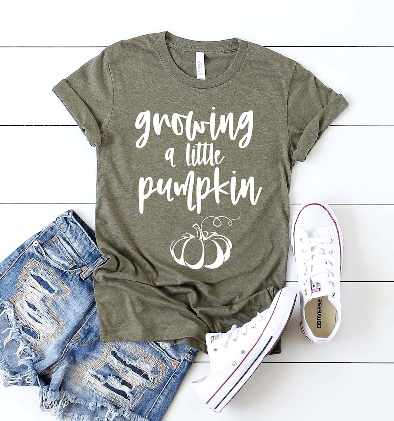 Thanksgiving Pregnancy Announcement Shirt Growing A Little Pumpkin Shirt Mom to Be Fall Thanksgiving Baby Reveal Maternity Tshirt image 4