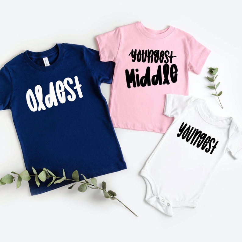 Oldest Middle Youngest Shirt Big Middle Little Family Baby image 0
