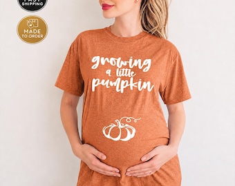 Growing A Little Pumpkin Thanksgiving Pregnancy Announcement Shirt - Fall Pregnancy Tshirt