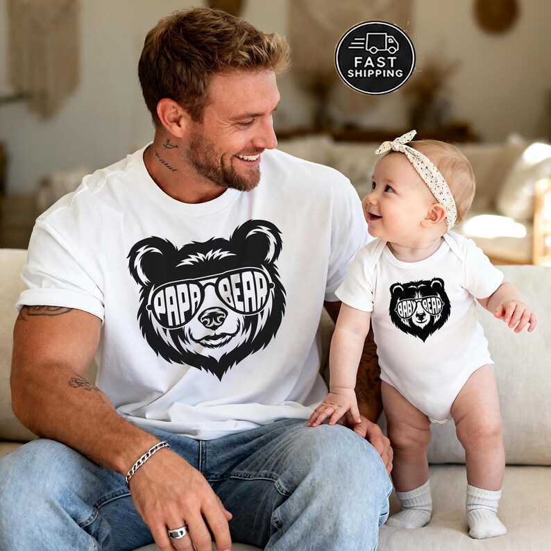 Father's Day Daddy and Me Shirts — Papa Bear Baby Bear Matching Set, Dad and Baby Gift image 6