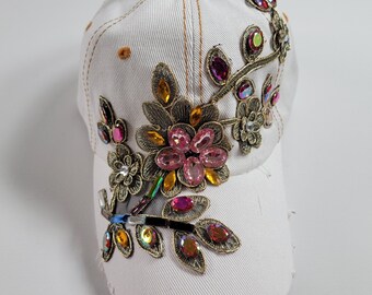 Magid Womens Floral Rhinestone Ball Cap Boss Pink Green Black Silver Rhinestone s-l400.jpg main image 2