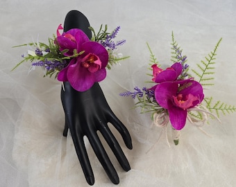 Artificial orchid flower and White flower corsages, boutonniere. for wedding/prom/bridal