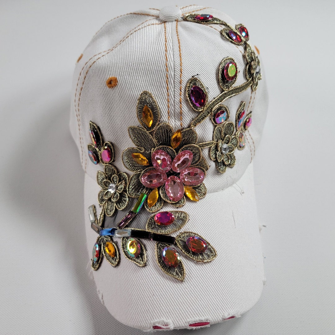 White Women Adjustable Rhinestone Bling Hat Baseball Hat Fashion Girl ...