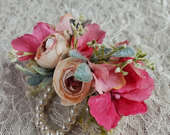 Rose Hydrangea Corsage: Wedding Prom Wristlet Boutonniere