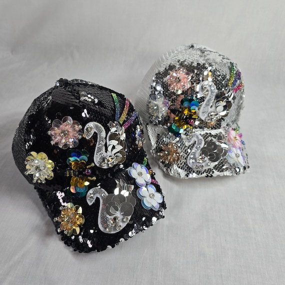 Sequin Swan Baseball Cap: Rhinestone Sunshade Hat - Etsy display picture 2