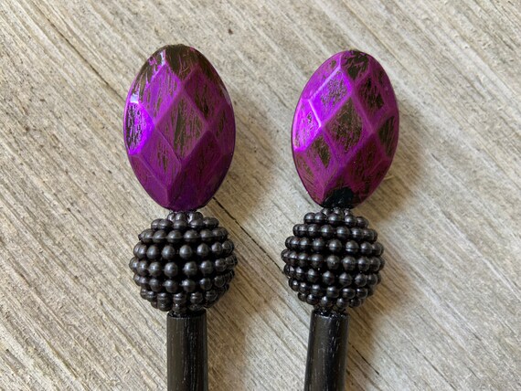 Pair Of Purple Beaded Hair Sticks Hair Chopsticks Japanese Etsy