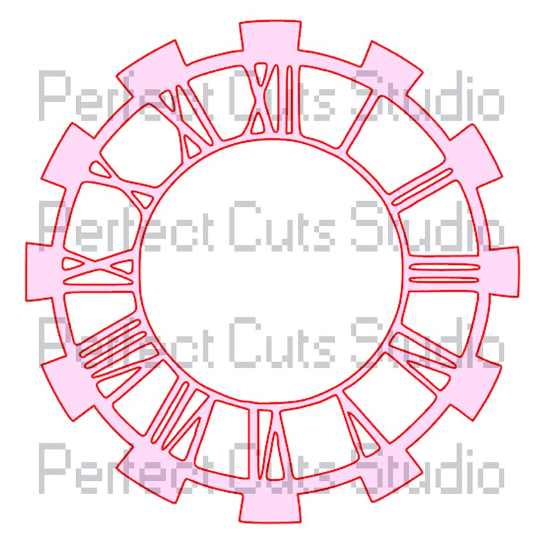 Roman Numeral Clock Face Gear SVG and Studio 3 File Cutouts for Cricut Silhouette Files SVGs Downloads Gears Stencils